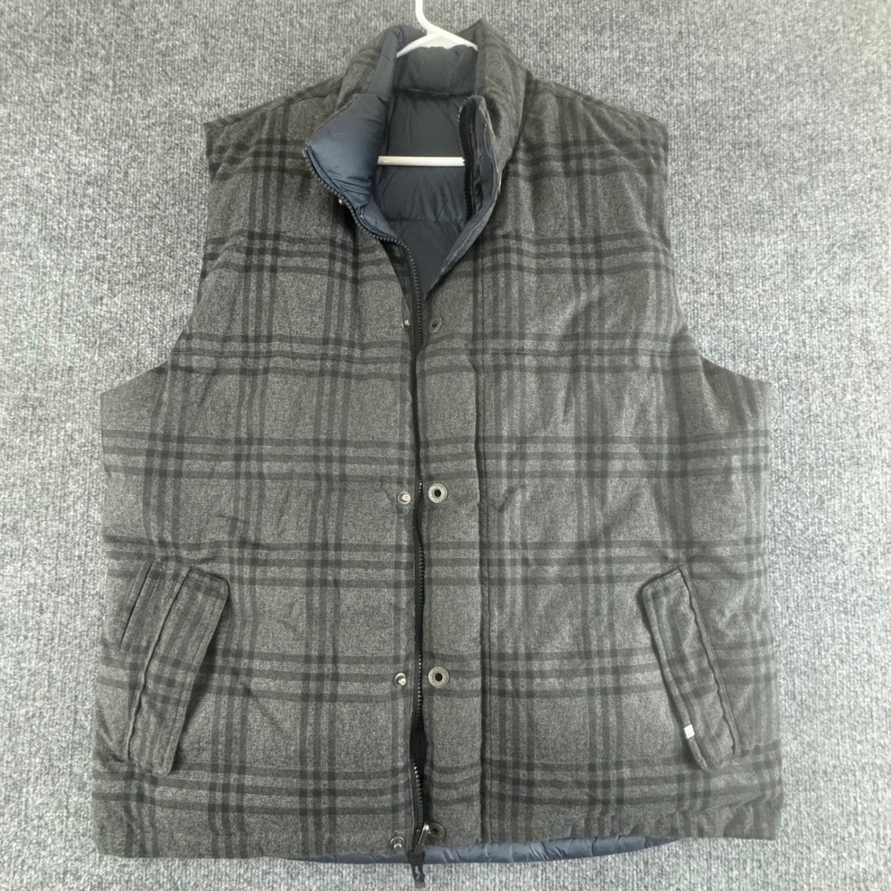 PrAna Reversible Puffer Vest Mens XL Plaid Gray Blue Full Zip Outdoor Insulated - Picture 2 of 16